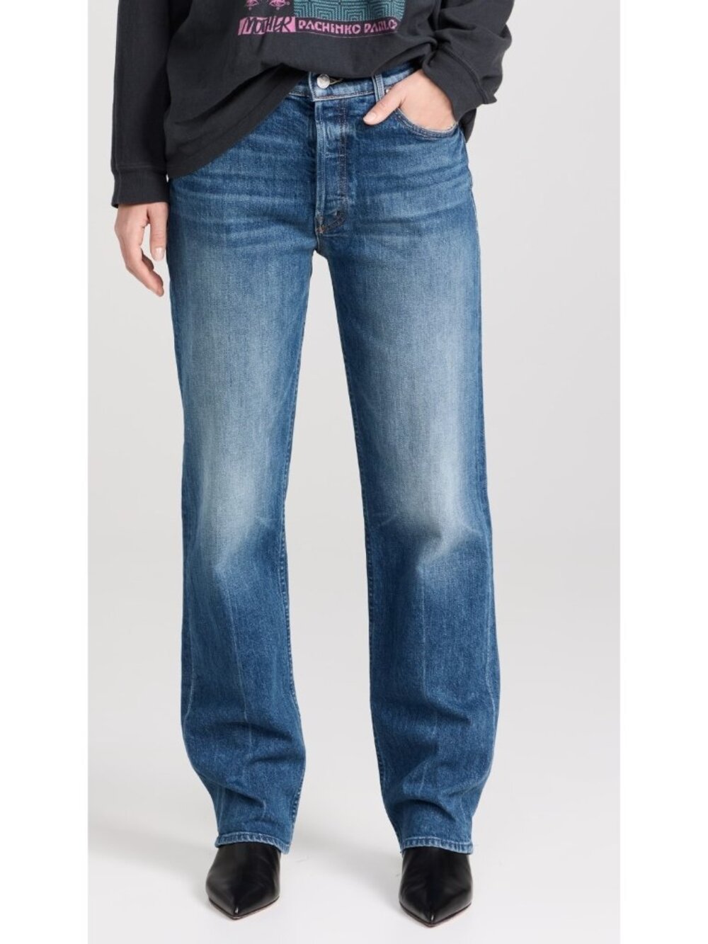NWT Mother Thrasher Skimp in It's A Small World Relaxed Straight Jeans 25